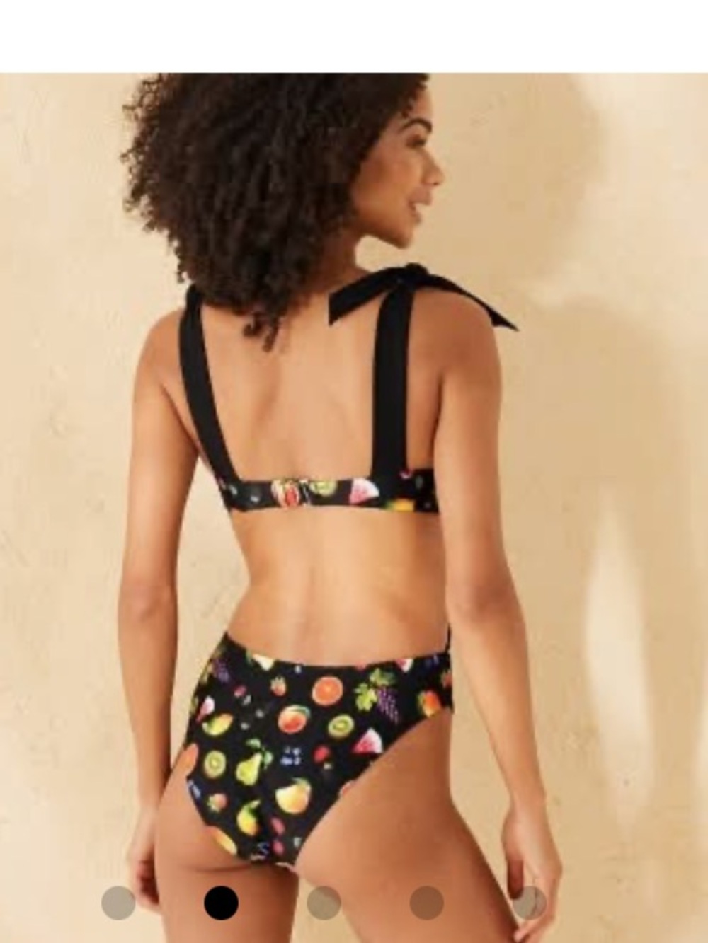Fruity print black one piece swimsuit with back and side cutouts